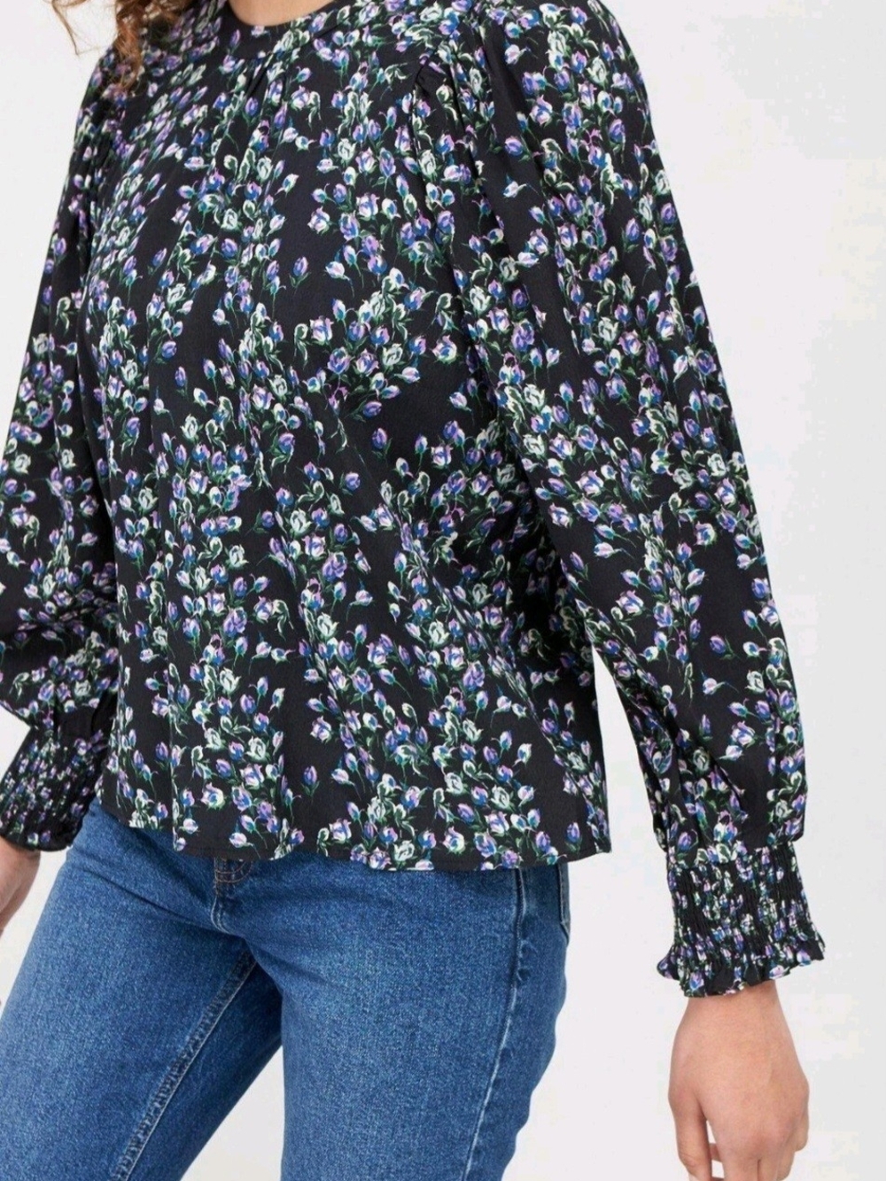 Mango MNG Blouse Top Flowy Purple Floral Print US8; Viscose